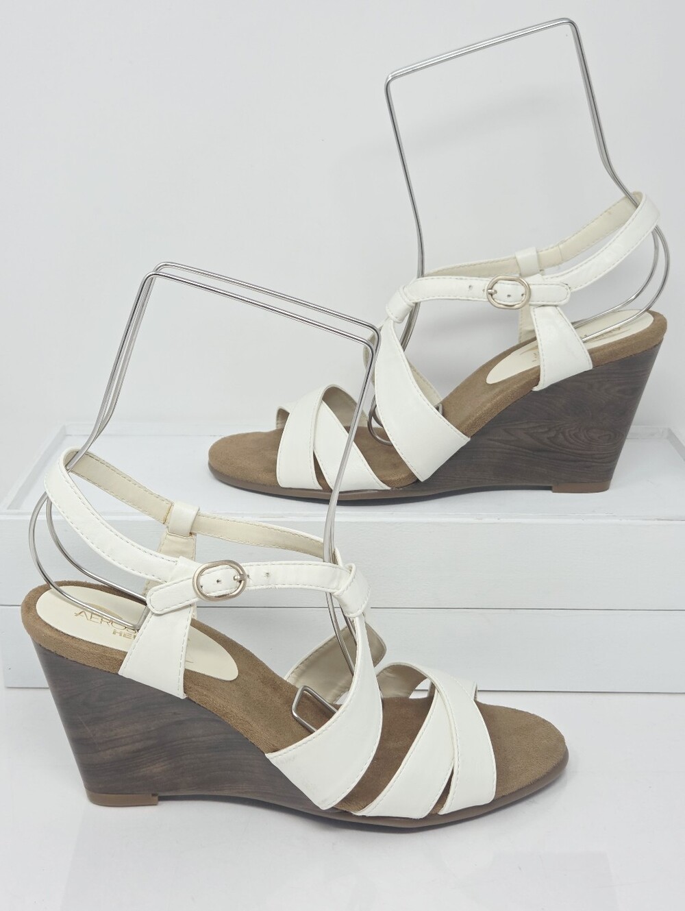 Aerosoles Philosophy White Wedge Ivory Sandals Women's 9.5 Ankle Strap Comfort